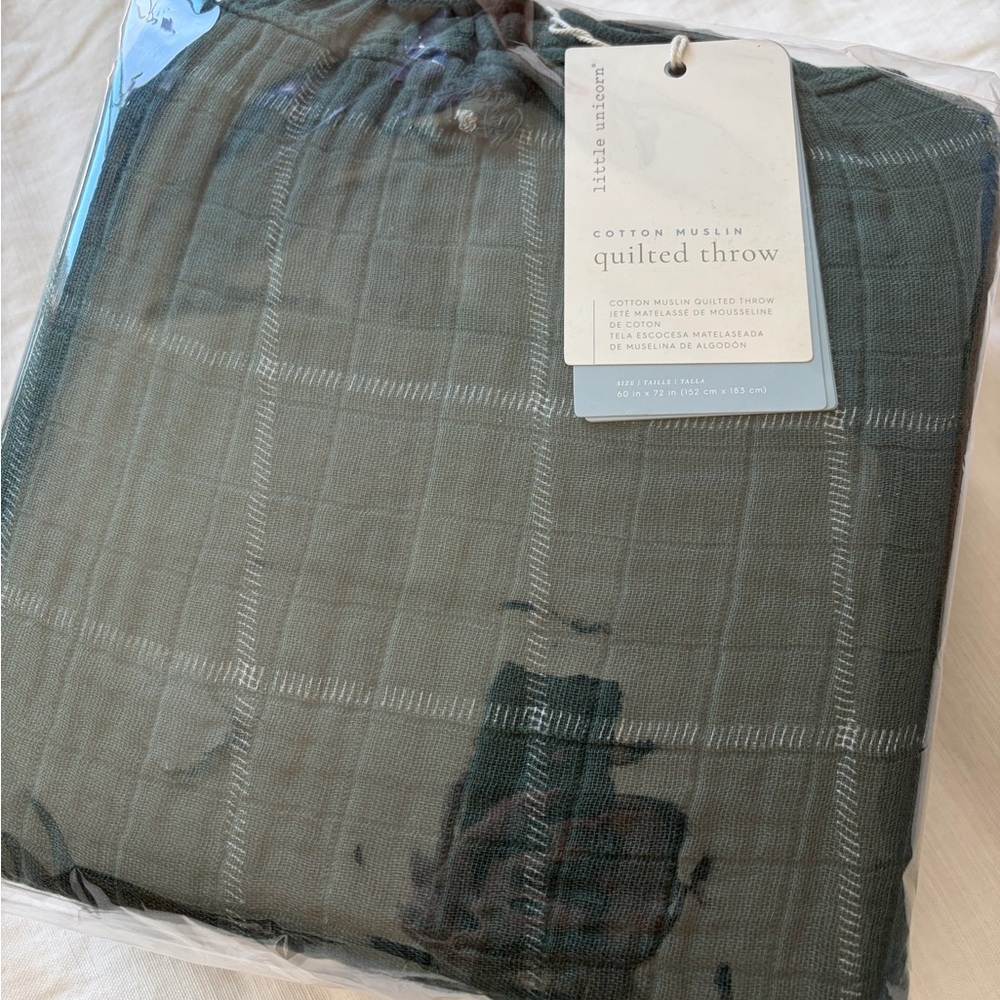 Cotton Muslin Quilted Throw -  Evergreen